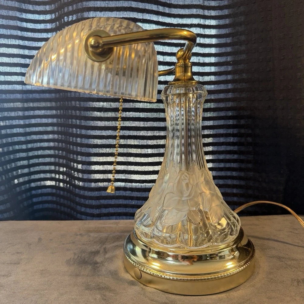 Anne Hutte Bleikristall Lead Crystal Bankers Desk Lamp - Working Rare Vintage